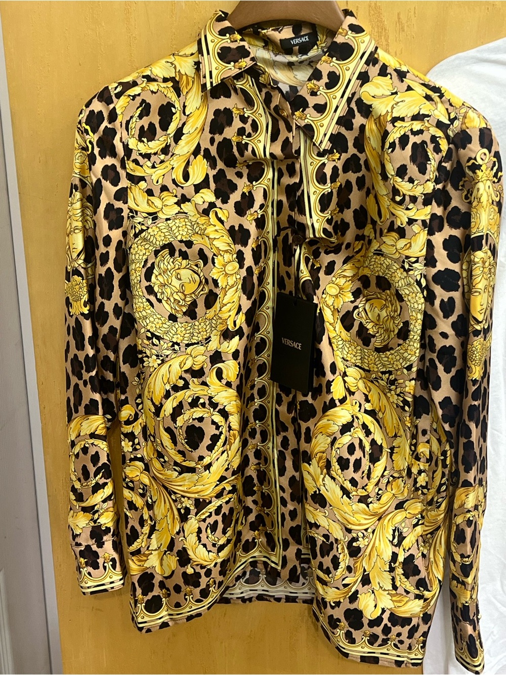 Versace Yellow & Brown Baroque Leopard Silk Jacket
